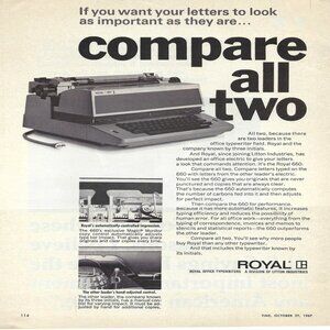 1967 Royal Office Typewriter 660 Compare All Two Vtg Magazine Print Ad/Poster